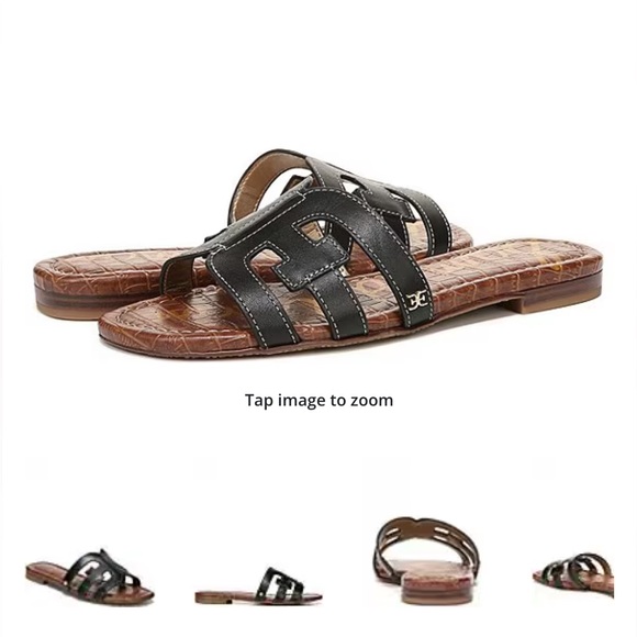 Sam Edelman Black Textured Leather Slip-On Sandals - Picture 6 of 16